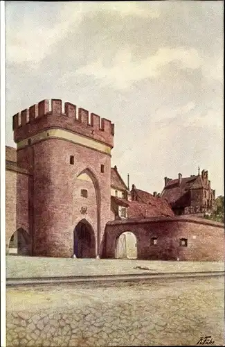 Künstler Ak Führ, Thorn in Westpreußen,Blick auf das Brückentor aus dem 13. Jhd.