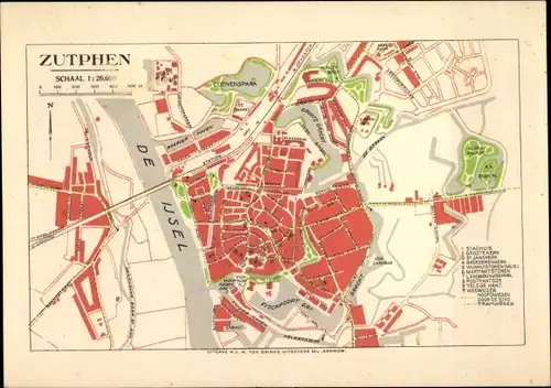 Stadtplan Ak Zutphen Gelderland, De Ijsel