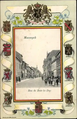 Präge Wappen Passepartout Ak Maaseik Maeseyck Flandern Limburg, Rue de Bois le Duc