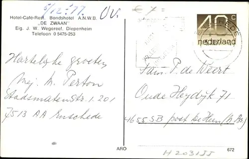 Ak Diepenheim Overijssel, N. H. Kerk met Pastorie