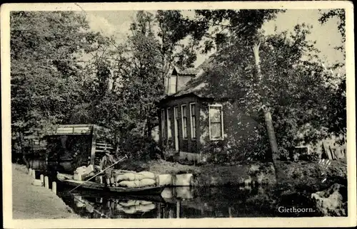 Ak Giethoorn Overijssel Niederlande, Holl. Venetie, Flusspartie