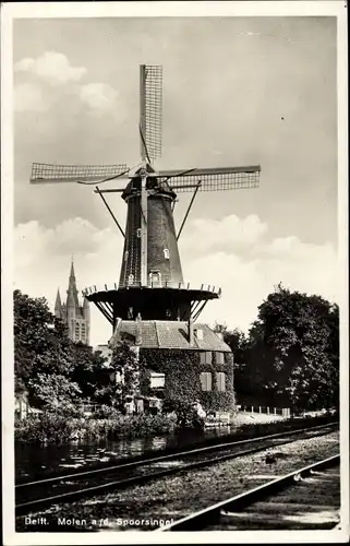 Ak Delft Südholland Niederlande, Molen a/d Spoorsingel, Windmühle
