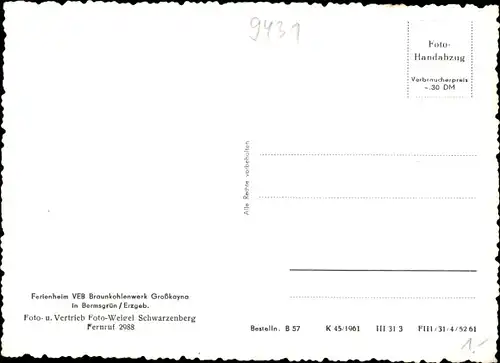 Ak Bermsgrün Schwarzenberg im Erzgebirge, Ferienheim VEB Braunkohlenwerk Großkayna