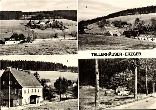 Ak Tellerhäuser Breitenbrunn Erzgebirge, Schneiders Gasthof, Ortsteil Zweibach, Teilansichten