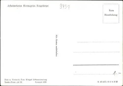 Ak Bermsgrün Schwarzenberg im Erzgebirge, Arbeiterheim, Speisesaal