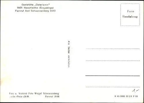 Ak Waschleithe Grünhain Beierfeld im Erzgebirge, Gaststätte Osterlamm