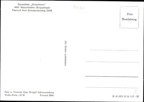 Ak Waschleithe Grünhain Beierfeld im Erzgebirge, Gaststätte Osterlamm