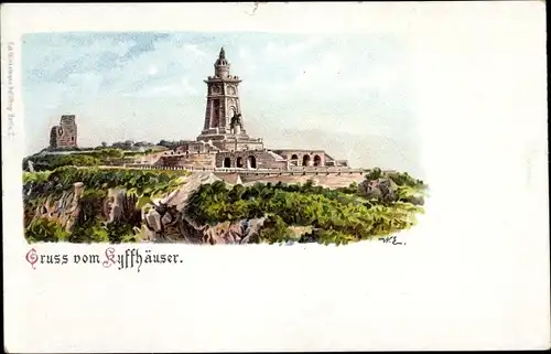 Litho Steinthaleben Kyffhäuserland in Thüringen, Kyffhäuser, Kaiser Wilhelm Denkmal