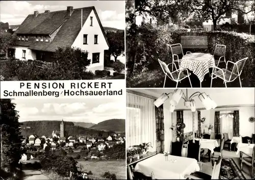 Ak Schmallenberg im Sauerland, Pension Rickert, Außenansicht, Speisesaal, Terrasse, Panorama Ort