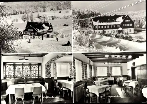 Ak Mühlleithen Klingenthal im Vogtland Sachsen, HO Hotel Buschhaus, Winter, Vogtlandstube