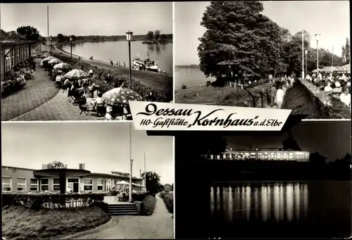 Ak Dessau in Sachsen Anhalt, HO Gaststätte Kornhaus an der Elbe, Terrasse, Nachtansicht