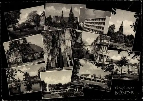 Ak Bünde in Westfalen, Museum, Bürgerpark, Freibad, Krankenhaus, Alte Kirche, Gymnasium