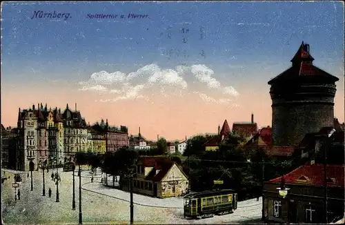 Ak Nürnberg in Mittelfranken, Spittlertor u. Plärrer, Tram