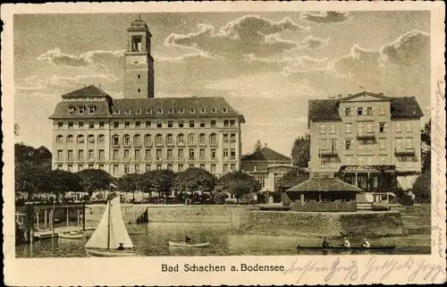 Ak Bad Schachen Lindau am Bodensee Schwaben, Hafen, Segelboot