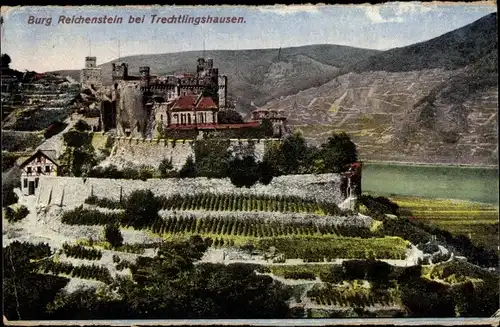 Ak Trechtingshausen am Rhein, Burg Reichenstein, Falkenburg