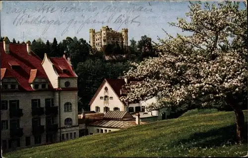 Ak Hohenschwangau Schwangau im Ostallgäu, Schloss Hohenschwangau, Hotel Alpenrose