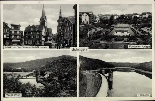 Ak Solingen in Nordrhein Westfalen, Markt, Waffenschmied Brunnen, Vorspeler Anlage, Wupperhof