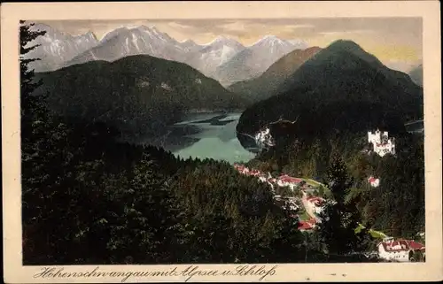 Ak Hohenschwangau Schwangau im Ostallgäu, Alpsee und Schloss