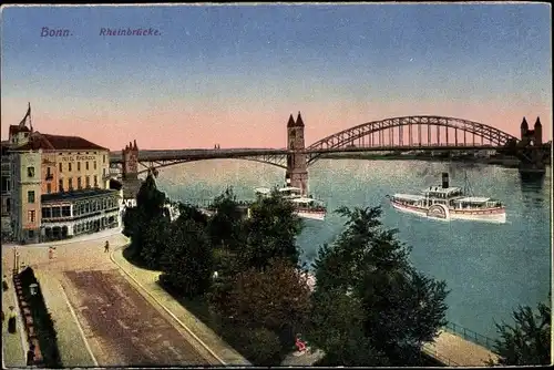 Ak Bonn am Rhein, Rheinbrücke, Schiffe