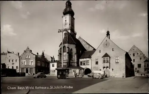 Ak Cham in der Oberpfalz, Rathaus und St. Jakob-Kirche