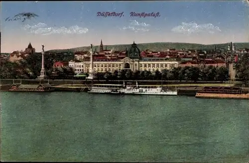 Ak Düsseldorf am Rhein, Kunstpalast, Uferpartie, Schiffe