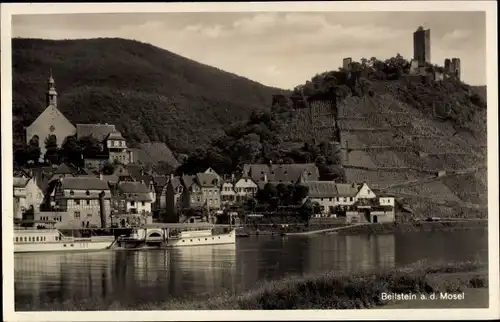 Ak Beilstein an der Mosel, Uferpartie, Schiffe