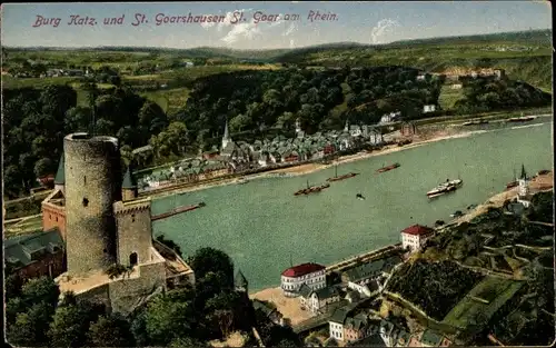 Ak Sankt Goarshausen am Rhein, Burg Katz, Panorama, St. Goar