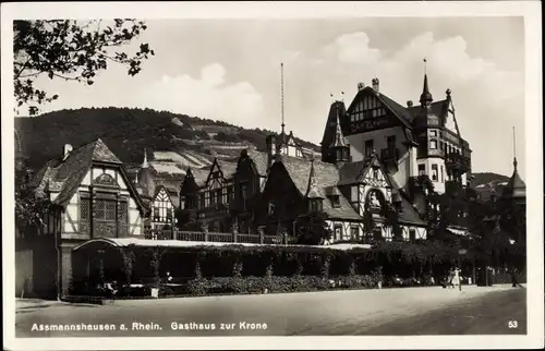 Ak Assmannshausen Rüdesheim am Rhein, Gasthaus zur Krone, Fachwerkhaus