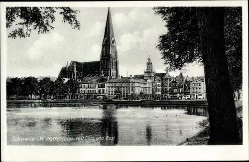 Ak Schwerin in Mecklenburg, Pfaffenteich mit Dom und Post