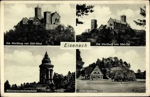 Ak Lutherstadt Eisenach in Thüringen, Wartburg, Auto-Parkplatz, Burschenschaftsdenkmal