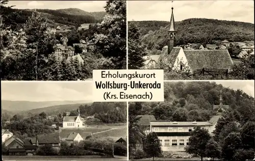 Ak Wolfsburg Unkeroda Wartburgkreis, Kirche, Teilansicht, Gebäude