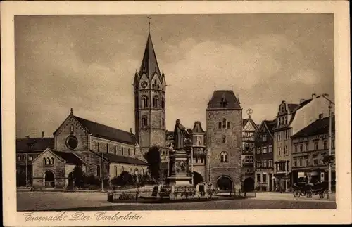 Ak Lutherstadt Eisenach in Thüringen, Carlsplatz, Denkmal, Kirche, Tor