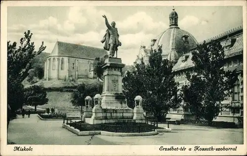 Ak Miskolc Miskolcz Mischkolz Ungarn, Erzsebet ter a Kossuth szoborral