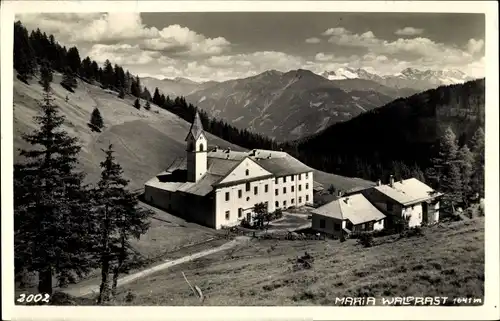 Ak Mühlbach am Brenner Tirol, Wallfahrtskloster Maria Waldrast vor Bergpanorama