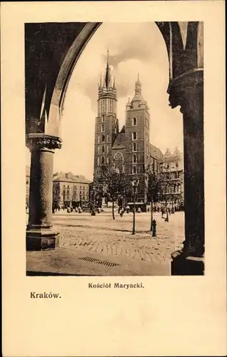 Ak Kraków Krakau Polen, Kosciol Maryacki, Blick durch Bogen auf Kirche