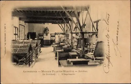 Ak Anvers Antwerpen Flandern, Museum Plantin-Moretus, De Drukkerij
