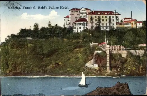 Ak Funchal Insel Madeira Portugal, Reid's Palace Hotel, Segelboot