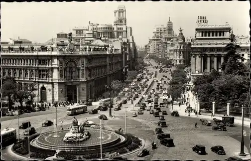 Ak Madrid Spanien, Panoramica de la Plaza de la Cibeles y calle de Alcala
