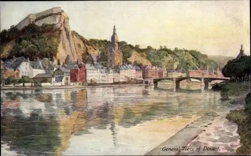 Künstler Ak Dinant Wallonien Namur, General View, Blick über den Fluss, Kirche, Zitadelle