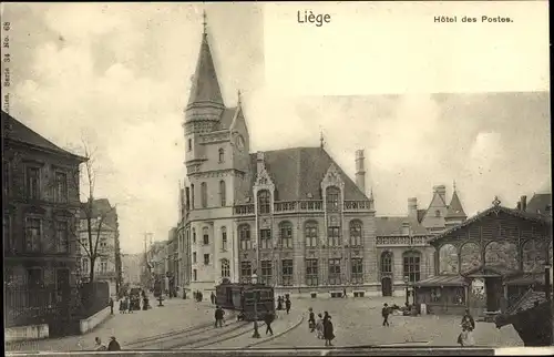 Ak Liège Lüttich Wallonien, Hotel des Postes, Straßenbahn