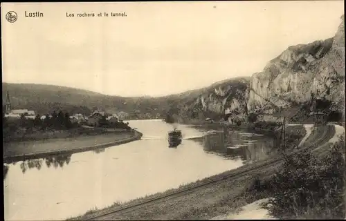 Ak Lustin Profondeville Wallonien Namur, Les rochers et le tunnel