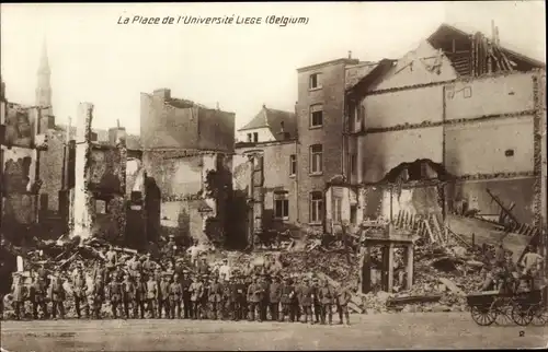 Ak Liège Lüttich Wallonien, La Place de l'Université, ruines, Kriegszerstörung 1. WK