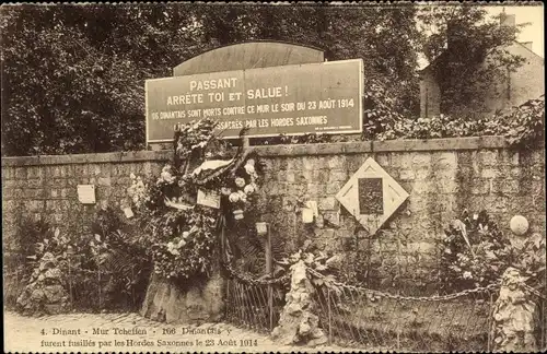 Ak Dinant Wallonien Namur, Mur Tcheffen, 166 Dinantais y furent fusilles par les Hordes Saxonnes