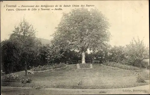 Ak Tournai Wallonien Hennegau, Pensionnat des Religieuses de la S.-U., Chaussee de Lille, Jardin