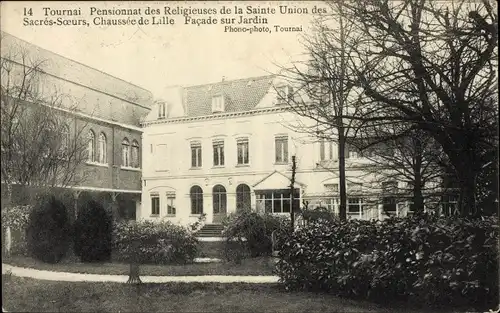 Ak Tournai Wallonien Hennegau, Pensionnat des Religieuses de la Sainte-Union, Facade sur Jardin