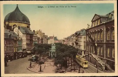 Ak Liège Lüttich Wallonien, l'Hotel de Ville et le Peron