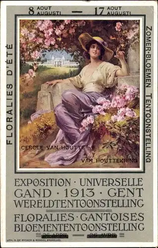 Ak Gand Gent Ostflandern, Exposition Internationale 1913, Floralies, Gantoises, Frau auf einer Wiese