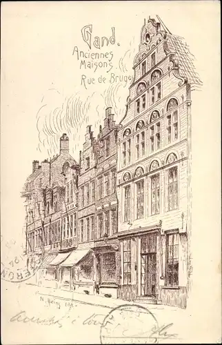Künstler Ak Gand Gent Ostflandern, Anciennes Maisons, Rue de Bruges