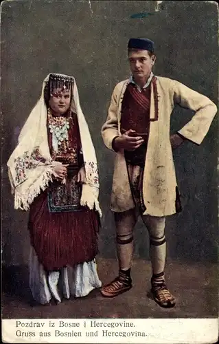 Ak Ehepaar in bosnisch-herzegowinischen Trachten