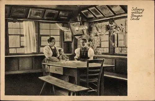 Ak Schwarzwälder Bauernstube, Innenansicht, Tracht, Frauen am Tisch